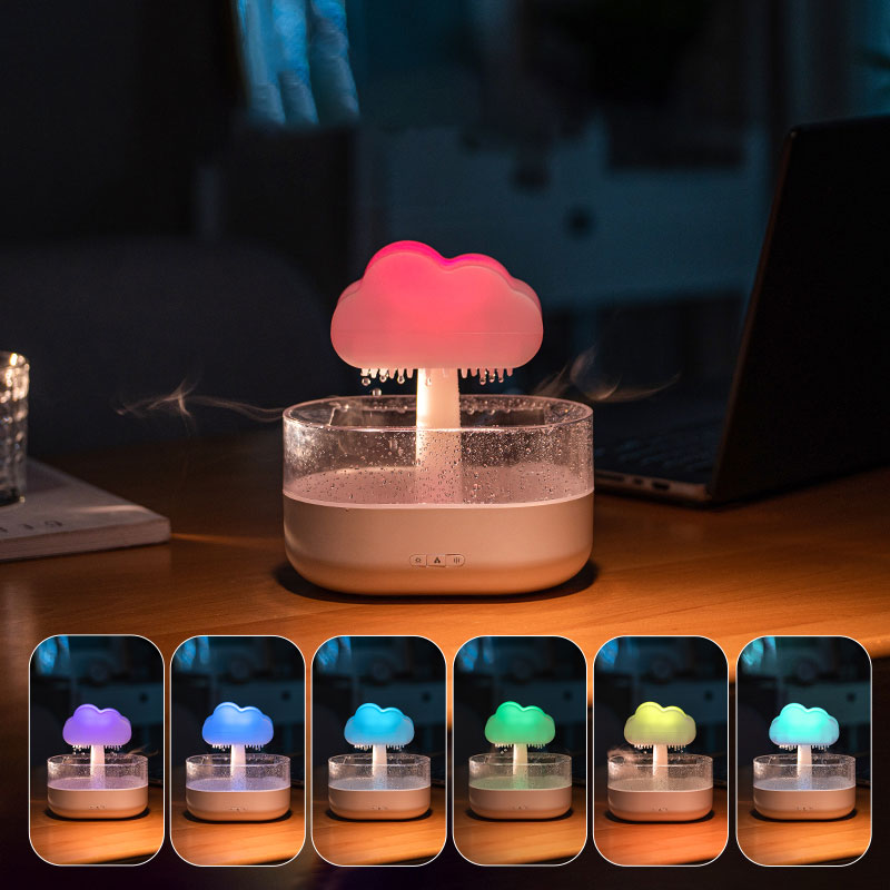 Bakhory Rain Cloud Mushroom Humidifier – Essential Oil Diffuser with Calming Rain Sounds, 7-Color Night Light & Waterfall Lamp for Home & Bedroom